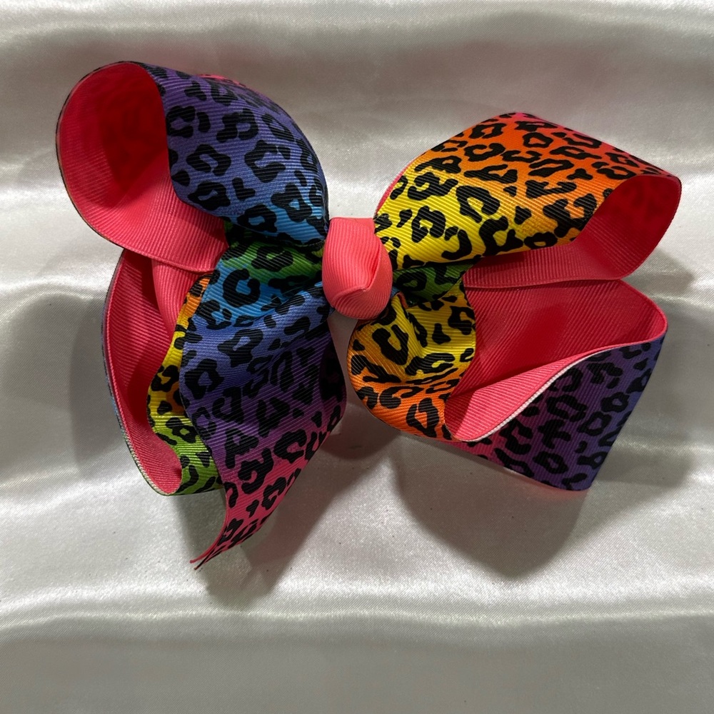Rainbow Leopard Print Hair Bow with Pink Accent- bundle 2+ and save on shipping